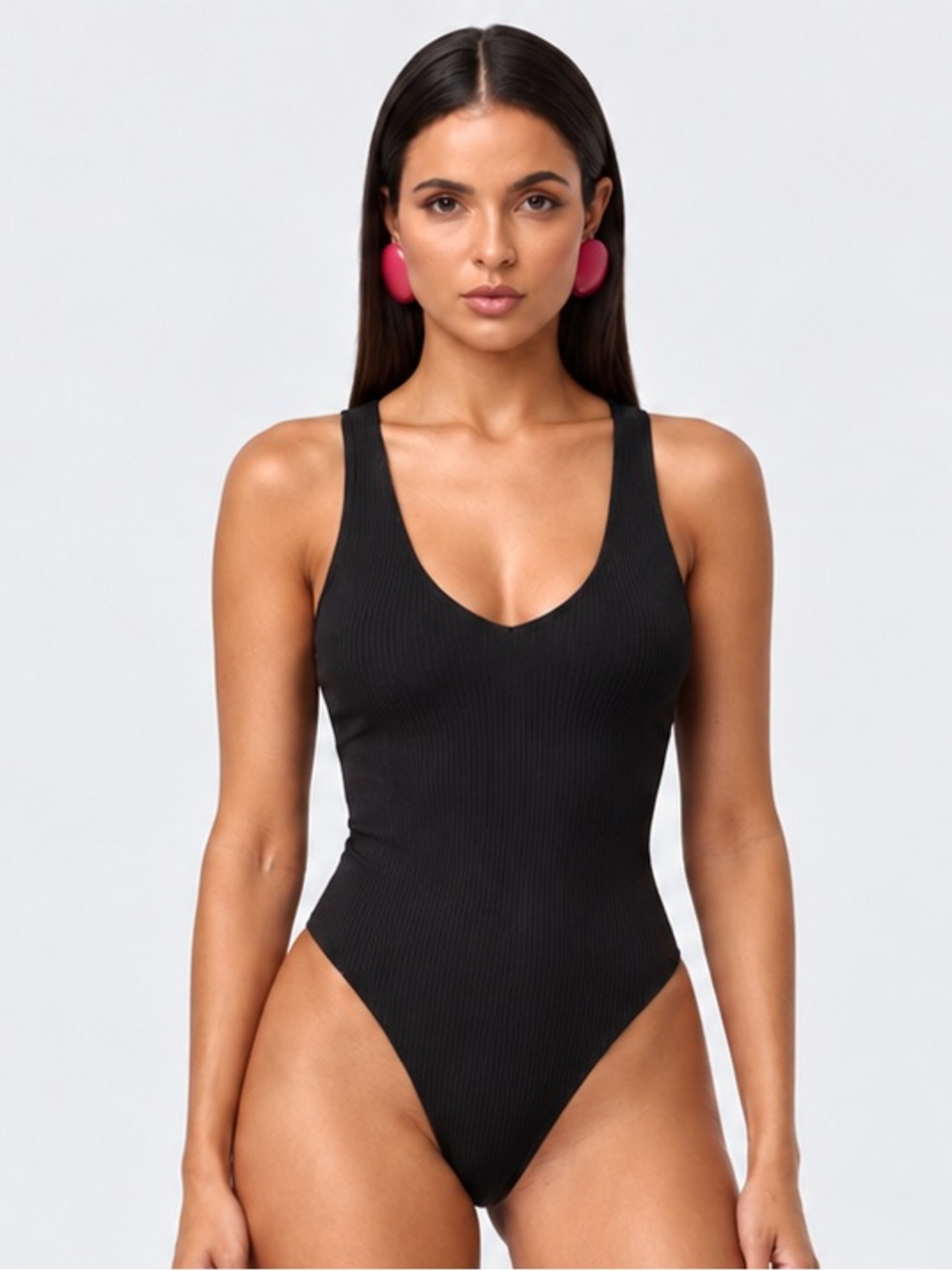 Naked Wardrobe Ribbed Snatched Open Back Bodysuit Black
